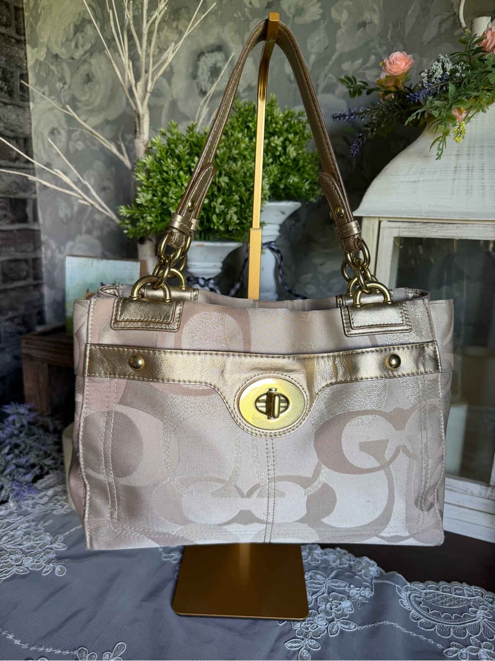 Y2K Coach PENELOPE CARRYALL SATCHEL Tote Bag Gold Purse F18474